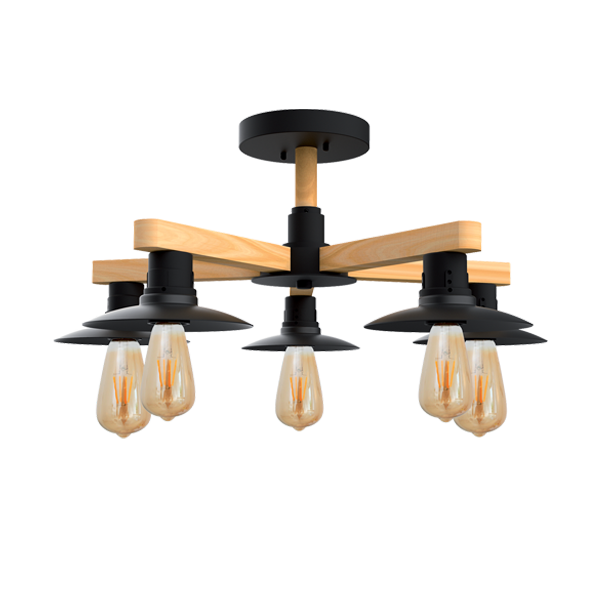Plafonska svetiljka Phil 5xE27 crna-drvo